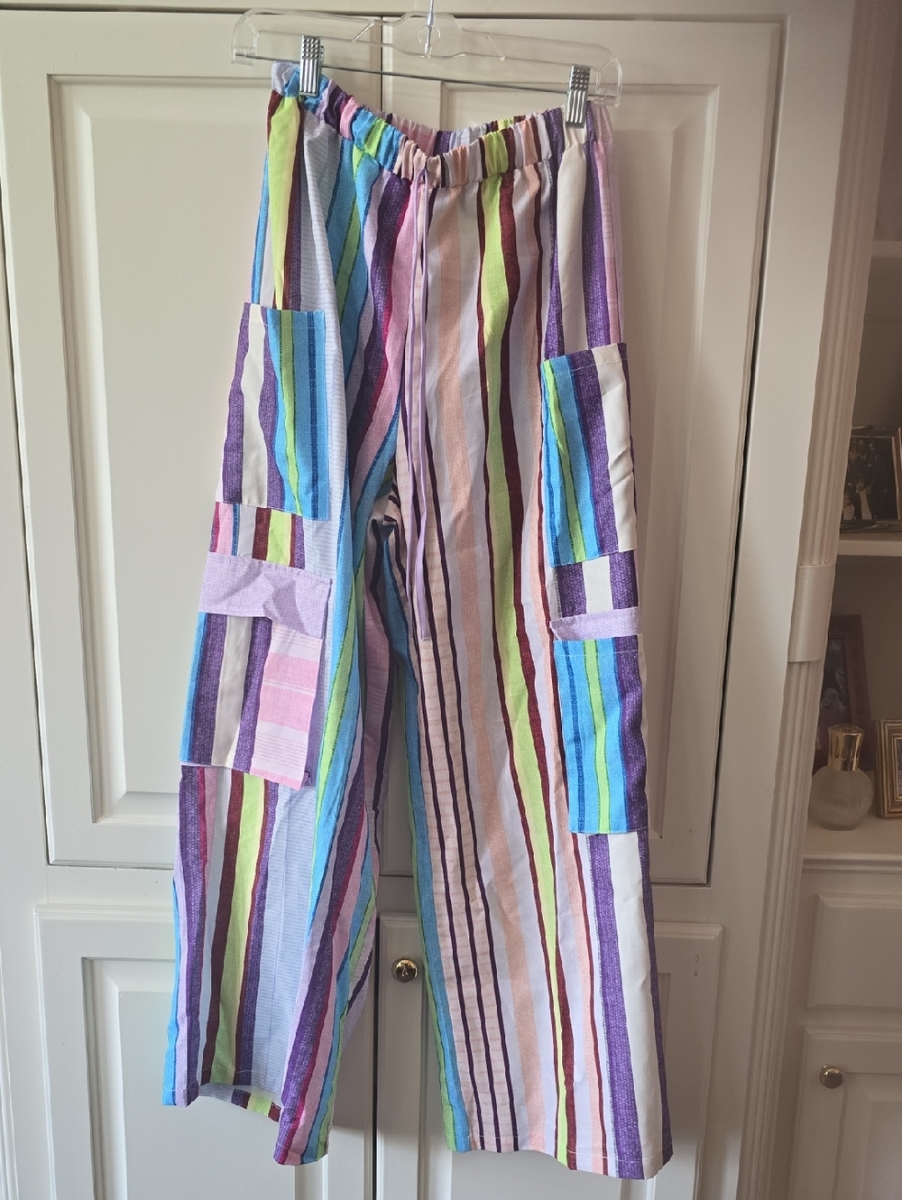 Striped Wide-Leg Cargo Pants in Multicolor